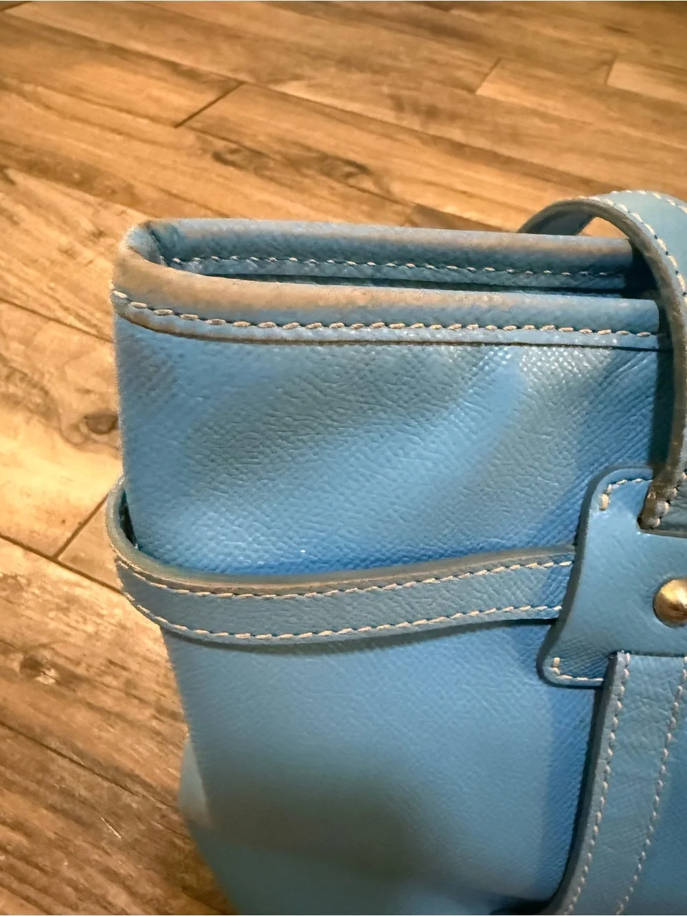 Dooney & Bourke Sky Blue Pebble Leather Logo Lock Tote